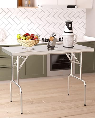 RIEDHOFF Mesa plegable de acero inoxidable de 48 x 24 pulgadas, Certificado NSF Resistente Mesa de preparación de cocina comercial para el hogar,