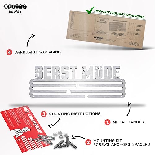 Miniatura 4 de Soporte de medallas deportivas Race Beast MODE  Soporte de medalla de acero cepillado para montaje en pared  Soporte de medalla de carrera de