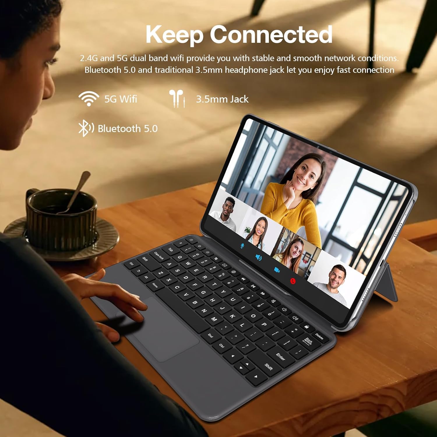 Tablet připojený k Wi-Fi a Bluetooth