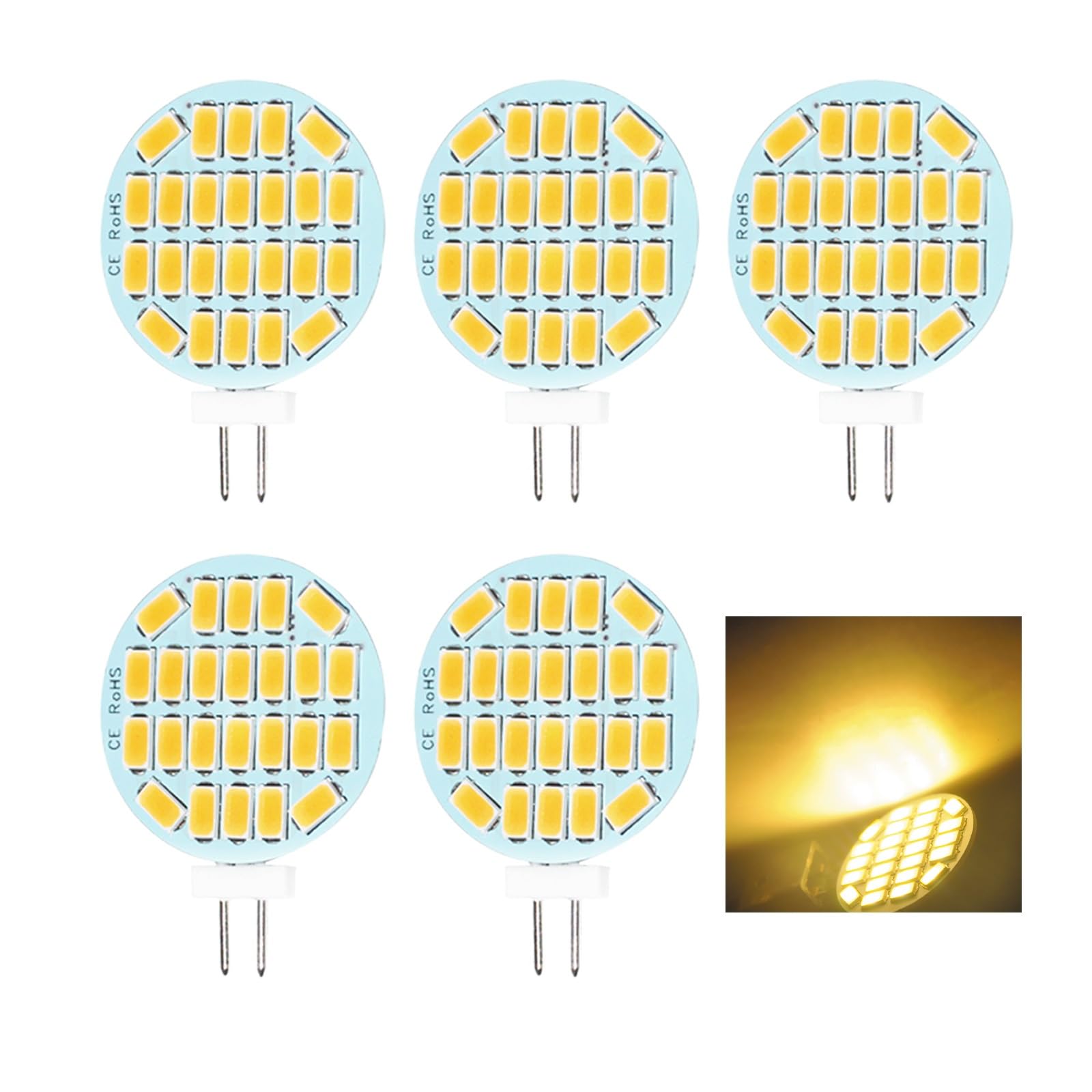 Bvcl Warm White 3000K G4 Led Bulb, G4 Led Lamp, 3W Equivalent To 25W Halogen, Ac/Dc 12-36V 300Lm, Non-Dimmable, Bi-Pin Base(,5Pcs)