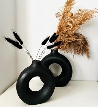 Small Black Vase, Cute Aesthetic Ceramic Vase For Modern Decor | Small Table Vases For Centrepiece, Black Bathroom Accessories, Ornaments Bedroom, Home Accessories, 6'' Tall