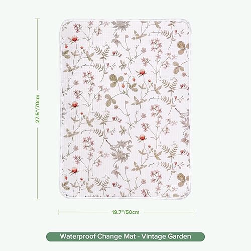 Vista 9 de haakaa Forro impermeable para cambiador, 100% algodón, suave y transpirable (1 unidad, 19.5 x 27.5 pulgadas, jardín vintage)