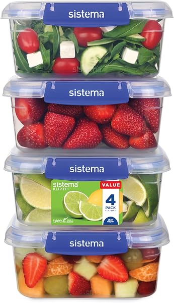 Sistema KLIP IT PLUS Leakproof Food Storage Containers | 1 L | Airtight & Stackable Meal Prep Containers with Lids | School Lunch Boxes | BPA-Free | 4 Count - 1