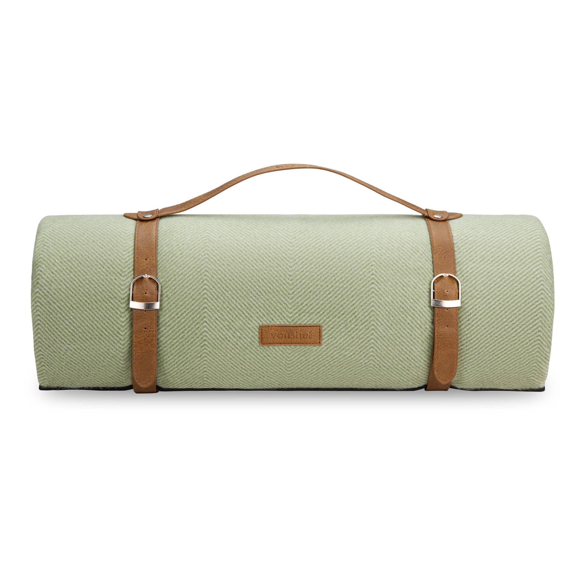 VonShef Picnic Blanket, Green Herringbone Extra Large Outdoor Rug with Waterproof Backing, 10 Person Weatherproof Picnic Mat with Faux Leather Handle, Water Resistant Camping Accessories, 200x300cm — view 9
