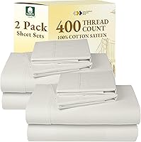 Vista 17 de CALIFORNIA DESIGN DEN - Juego de 2 sábanas de 400 hilos y satén de algodón 100% natural, transpirables, extrasuaves, refrescantes, resistentes a