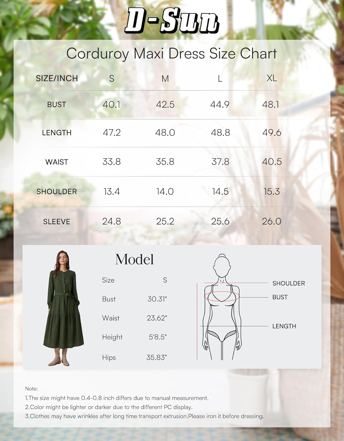 D-Sun Women Corduroy Maxi Dress Fall Winter Casual Button Down Long Sleeve Corduroy A-Line Belted Flowy Long Dress Pocket - Image 7