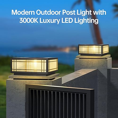 Miniatura 3 de SLAWA Lámpara de poste solar para poste exterior, con tapas de columna de energía solar LED, lámparas de aluminio impermeable para valla de vidrio,