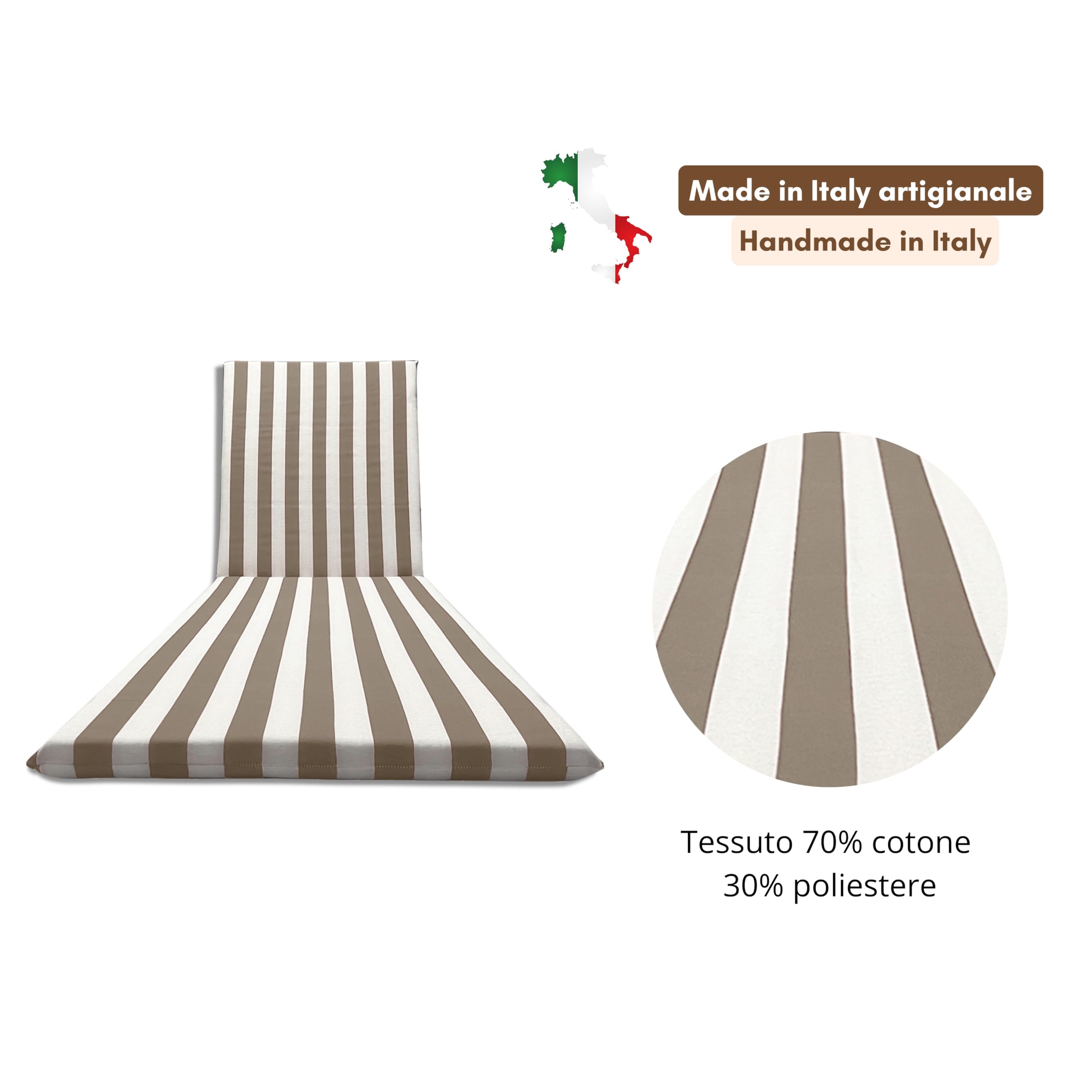 Il Tuo Artigiano Design Coussin rembourrŽ pour lit de Bain de Soleil Artisanal Totalement Amovible en Coton 190 x 60 (Blanc et Beige)