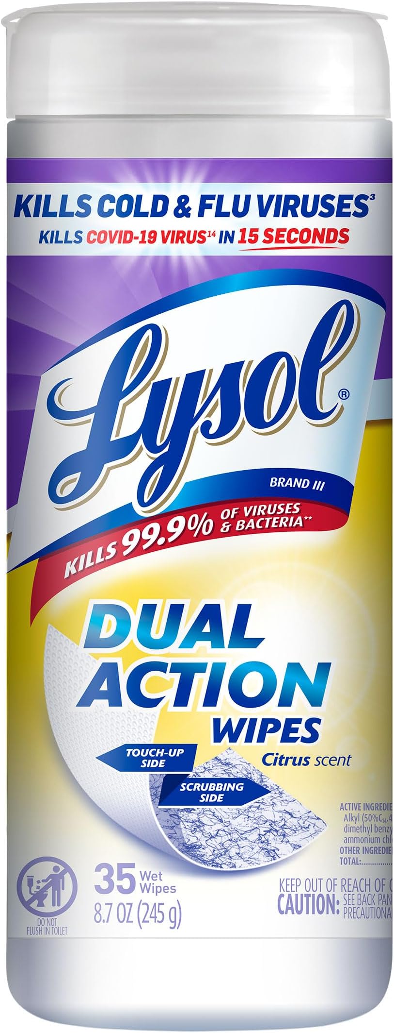 Dual Action Disinfecting Wipes, Citrus, 35ct