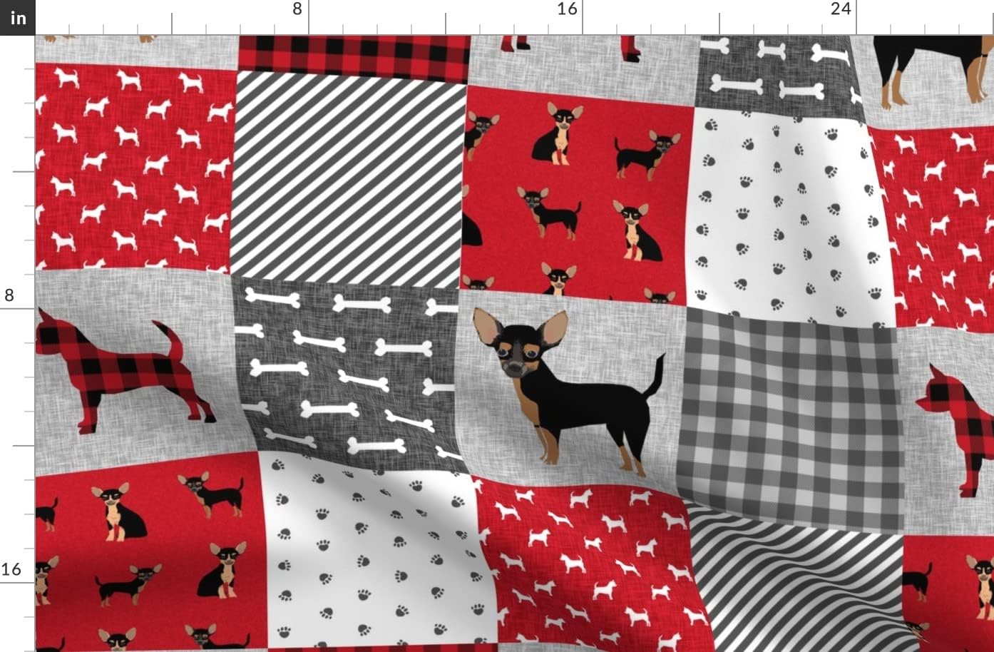 Spoonflower Fabric - Chihuahua Black Tan Pet Quilt Cheater Dogs Chihuahuas Panel Portrait Printed on Organic Cotton Sateen Fabric by The Yard - Sewing Quilting Apparel Home Decor