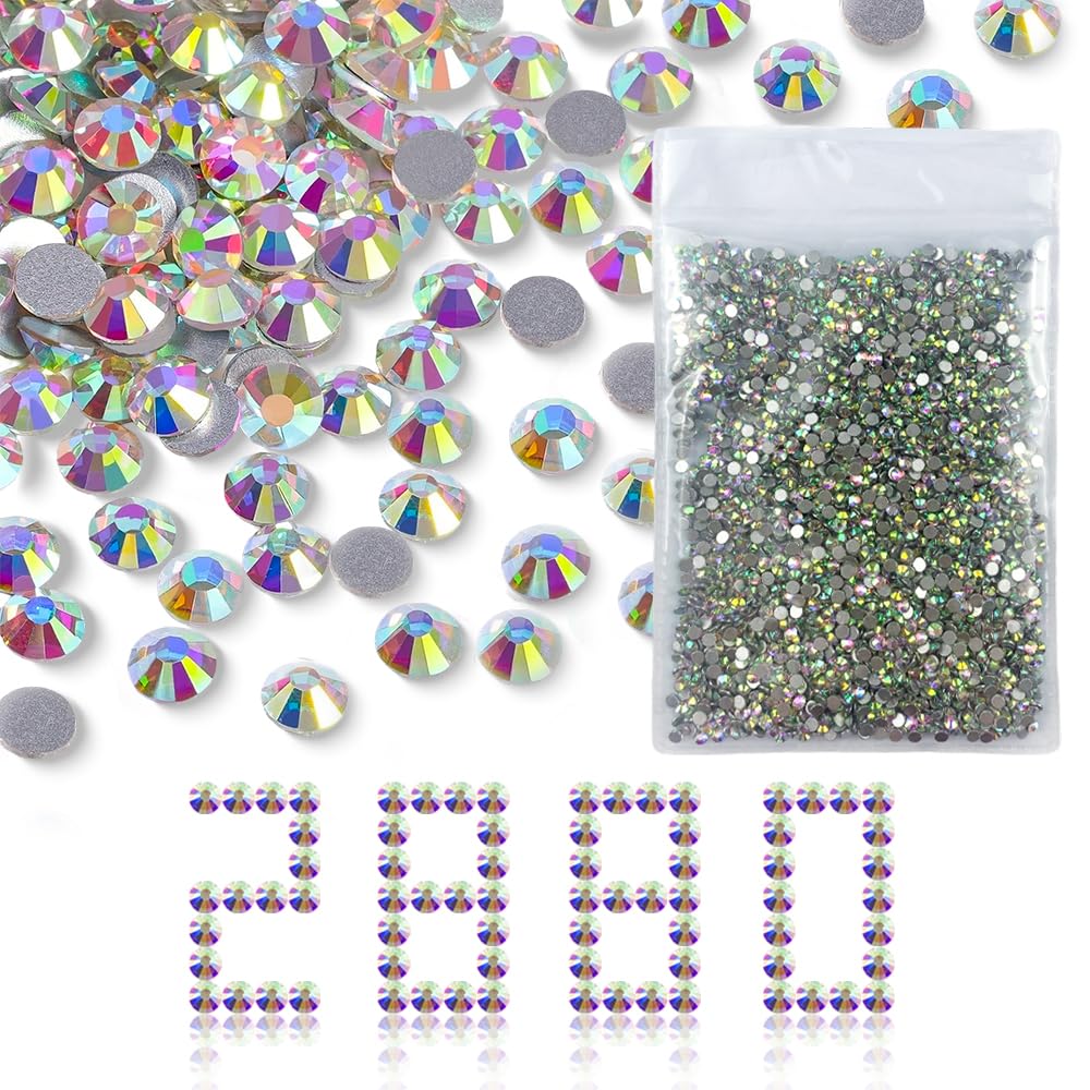 Flatback Glass Crystals Rhinestones for Nails AB Gems Stones Beads Nail Art Rhinestones for Decoration Accessories Crafts Eye Makeup Clothes Shoes (SS10)