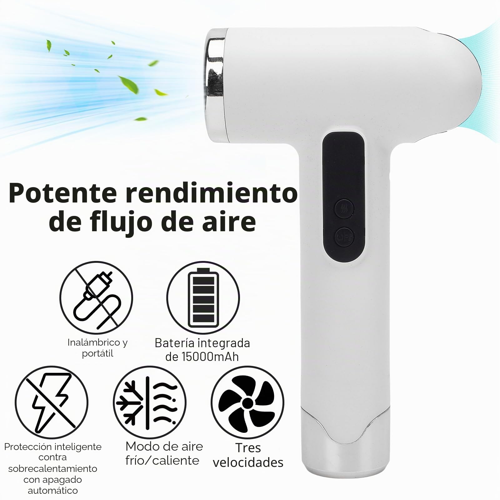 Secador de pelo inalámbrico para mujeres y hombres, secador de pelo de viaje recargable por USB, silencioso, portátil, con boquilla, 100.000 rpm, 200 W, equipo de peinado para dormitorio, viajes