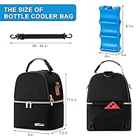 Vista 5 de Bolsa enfriadora de leche materna con bolsa de hielo para 6 biberones de hasta 9 onzas, bolsa enfriadora con bomba de leche materna con correa