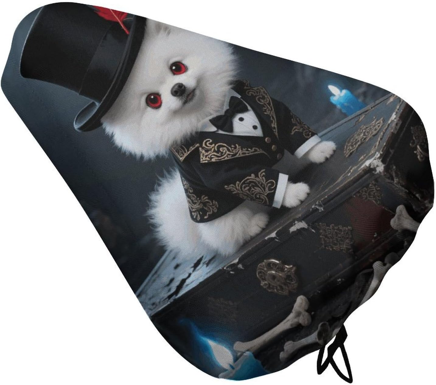 Gothic Hat-Wearing Dog Padded Bike Seat Cover with Drawstring and Spring Buckle, Waterproof Bicycle Seat Cushion Extra Wide, Soft Comfort Bicycle Saddle for Mountain Exercise Road Bikes