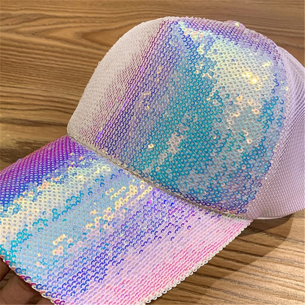 MRKU Cappello Estivo da Sole da Donna, Berretto da Baseball con Paillettes Lucide, Rete, Stile Hip Hop Streetwear
