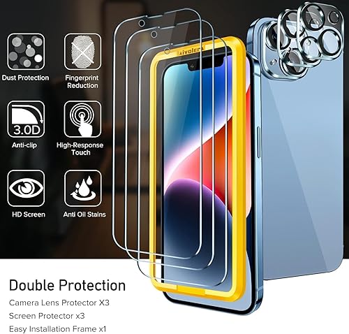 Miniatura 9 de Ivoler Protector de pantalla de vidrio templado de 6.7 pulgadas para iPhone 14 Plus, paquete de 3 con protector de lente de cámara y marco de