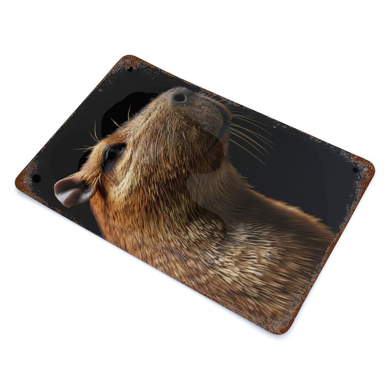 Capybara Aged Metal Wall Plaque 11.8"x7.9", Ideal for Garage, Bar And Workshop Decor