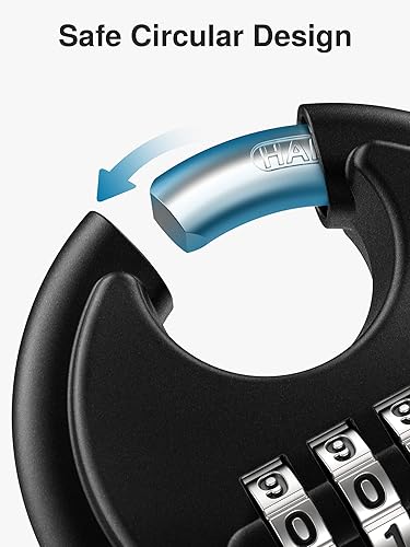 Miniatura 9 de Puroma Cerradura de combinación, candado de disco de 4 dígitos con grillete de acero endurecido, cerradura combinada resistente sin llave para valla