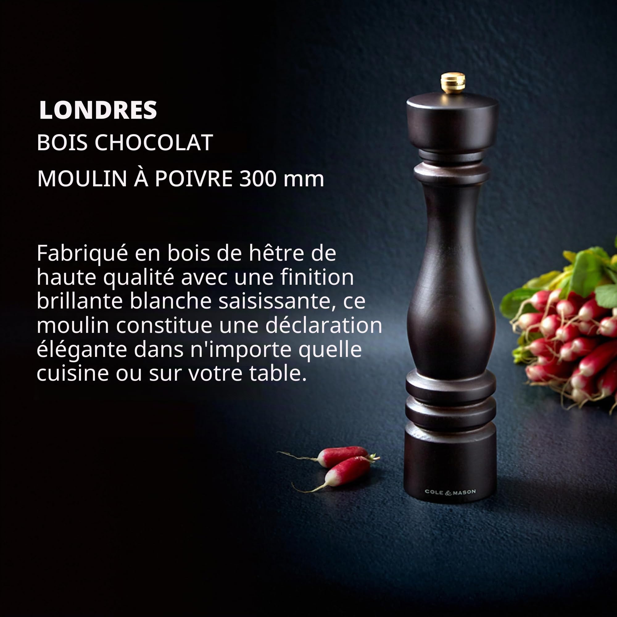 Cole & Mason London Moulin à Poivre Bois, Broyeur Réglable Precision+