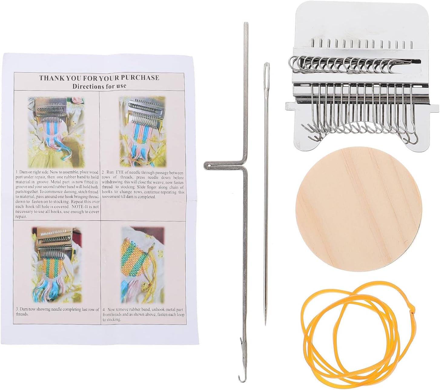HEALSOPTHY Wooden Weaving Loom with 14 Needles for Jeans Mending DIY Clothing Repair Tool Mini Handheld Knitting Machine for Sewing and Crafting
