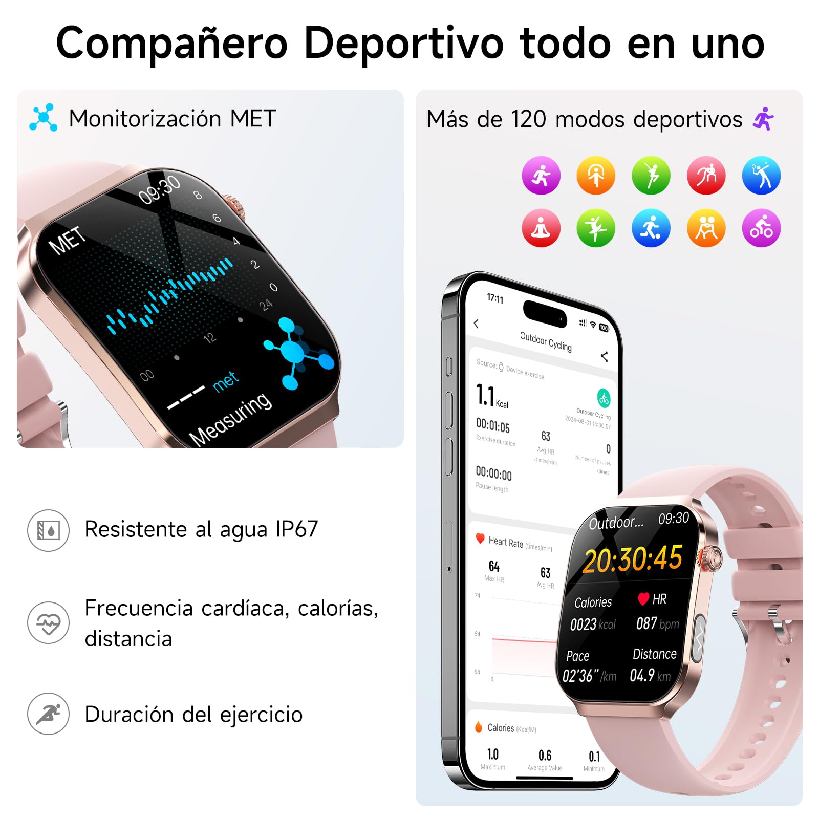 2026 ECG+HRV Reloj Inteligente Mujer con BMI/Tension Arterial/Microchequeo, 2.2'' Pantalla Curva 3D Ultragrande Smartwatch con 24H Pulsómetro, Temperatura Corporal, Sueño, iOS Android