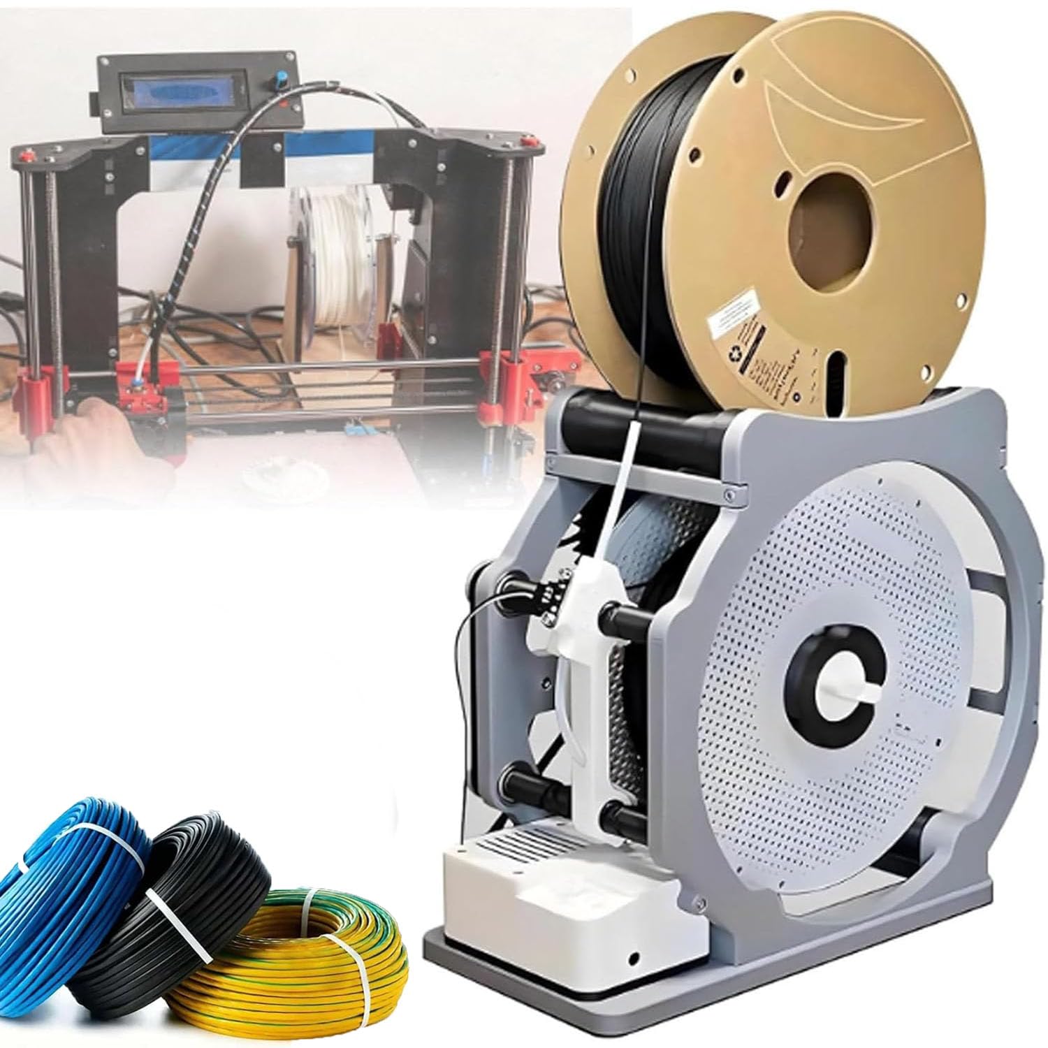 Filament Respooler, Elektrischer Spulenaufwickler mit Smart Start & Stop, verwicklungsfreie Wicklung für PLA/PETG/ABS/TPU/Nylon, passend für 1-kg-Spulen für 3D-Druck