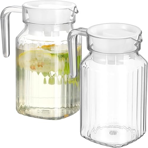MAGICLULU Jarra de vidrio para bebidas de 2 piezas, botellas de agua fría y caliente, jarra de limonada, jarra de jugo de plástico, recipiente de