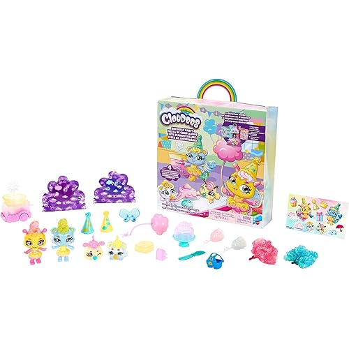 Mattel Cloudees Collectible Pets Birthday Ice Cream Party Set, Cloud-Themed Toys With Moldable Dough and Surprise Hidden Figures, Interactive Cloud Toy With Accessories, Toys For Kids 4 and Up