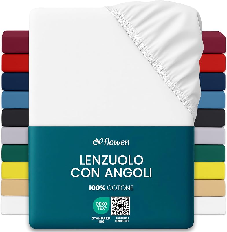 Lenzuola con Angoli Matrimoniale 160x190 cm Bianco in 100% Puro Cotone per Materasso fino a 30cm Tessuto Anti-Acaro e Traspirante di Alta Qualità Morbido Durevole e Lavabile in Lavatrice