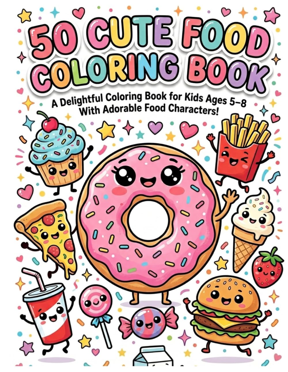 50 Cute Food Coloring Book for Kids Ages 5–8: Happy Food Friends Coloring Book