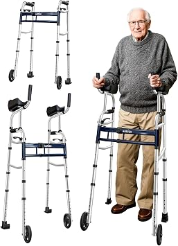 Narrow Upright Walker for Small Spaces, 5-Level Width 10-Level Height Adjustable Narrow Zimmer Frame with Wheels for Small Doorways, Lightweight Folding Mobility Walker for Elderly, Tall