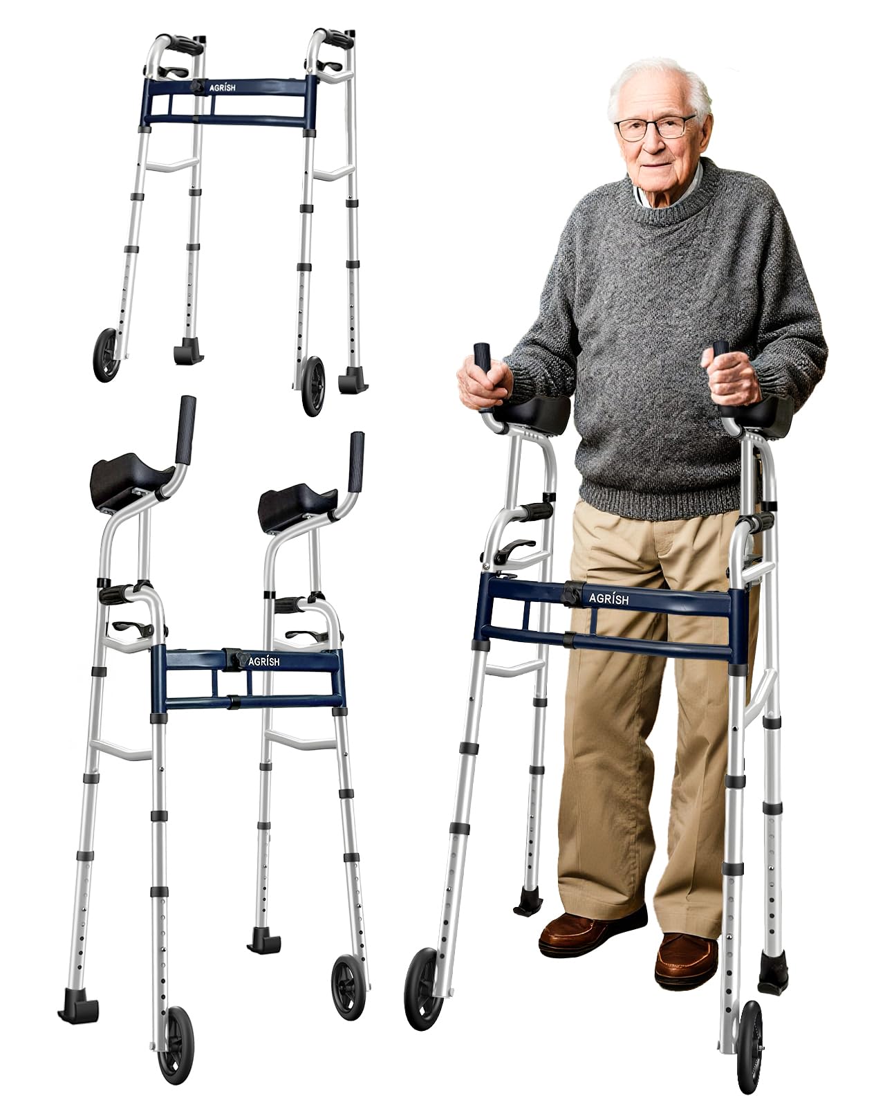 Andador Vertical Estrecho para Espacios Reducidos, Anchura 5 Niveles Altura 10 Niveles Regulable, Tacataca Plegable para Puertas Angostas, Caminadores Ligeros para Ancianos Mayores