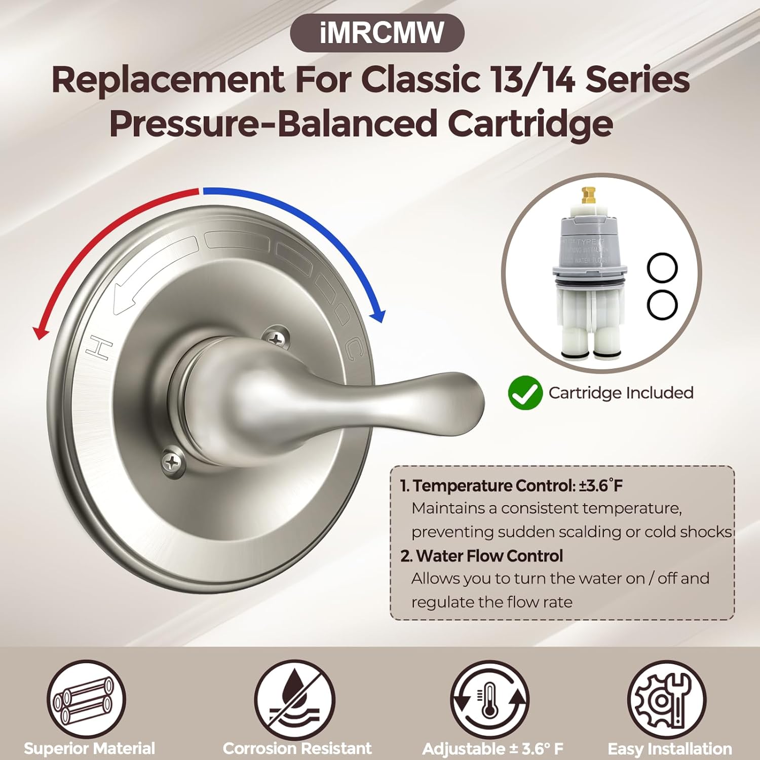 Replacement for Classic 13/14 Series T13020 Single-Function Trim Kit, Shower Handle w/Cartridge Compatible with Delta Shower Valve R10000 Series, Brushed Nickel