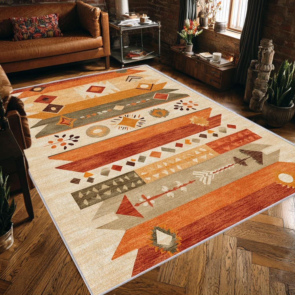 Tapis amérindien orange 140x230 cm style géométrique western