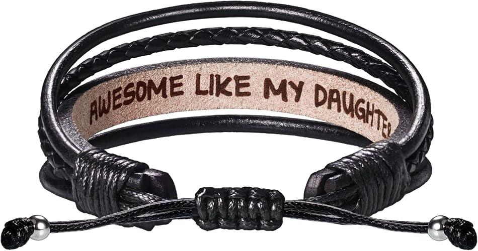 Leather Bracelets for Men Women Inspirational Gifts for Him Her Handmade Black Braided Motivational Birthday Gift for Boyfriend Husband Dad Anniversary Christmas Mens Stocking Stuffers