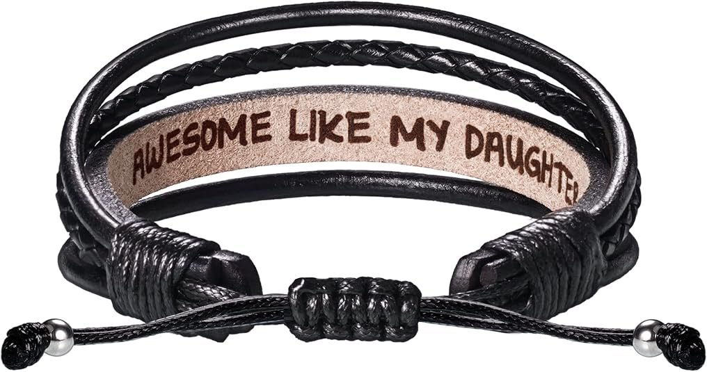 Leather Bracelets for Men Women Inspirational Gifts for Him Her Handmade Black Braided Motivational Birthday Gift for Boyfriend Husband Dad Anniversary Christmas Mens Stocking Stuffers