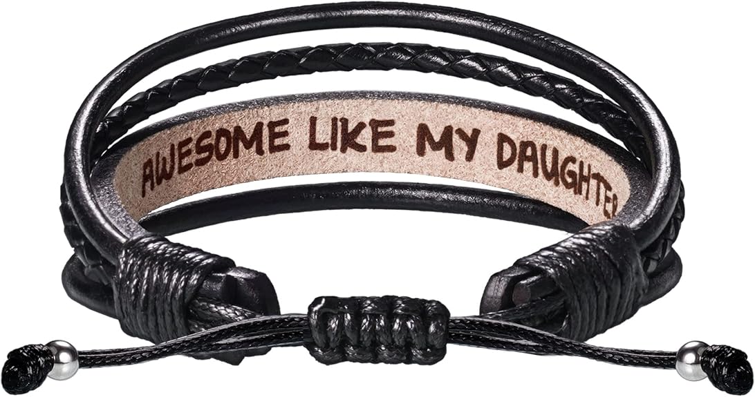 Leather Bracelets for Men Women Inspirational Gifts for Him Her Handmade Black Braided Motivational Birthday Gift for Boyfriend Husband Dad Anniversary Christmas Mens Stocking Stuffers