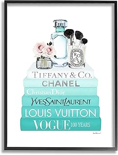 Stupell Industries Glam Fashion Cosmetics Soft Roses Blue Bookstack, Designed by Amanda Greenwood Black Framed Wall Art, 16 x 20