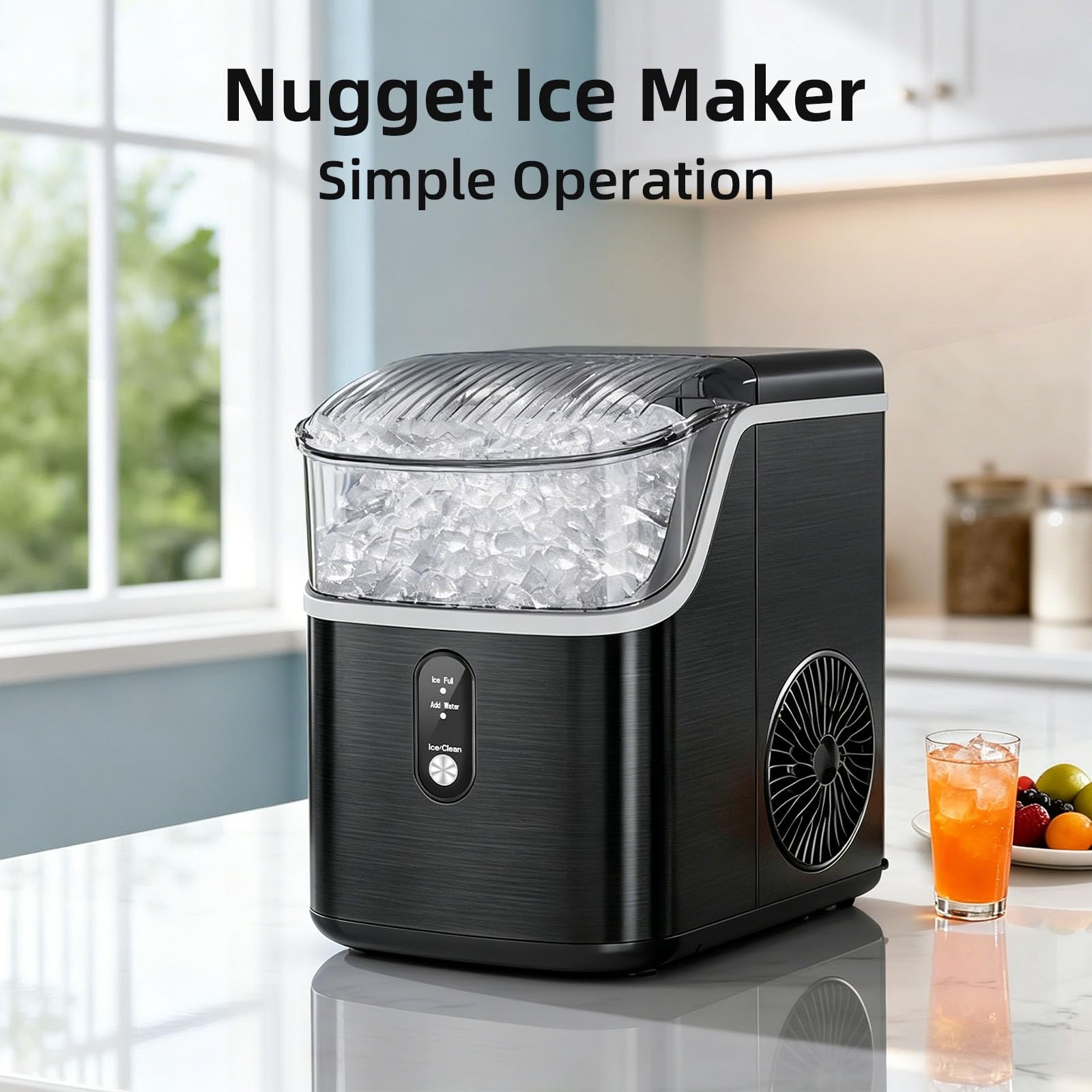 Antarctic Star Nugget Ice Maker Countertop, 35lbs/24h, Soft Chewable Ice, Self-Cleaning, Fast Making In 8 Mins, Portable Ice Machine With Handle, Ice Basket & Scoop, Stainless Steel Silver on Fridge.com - View 6