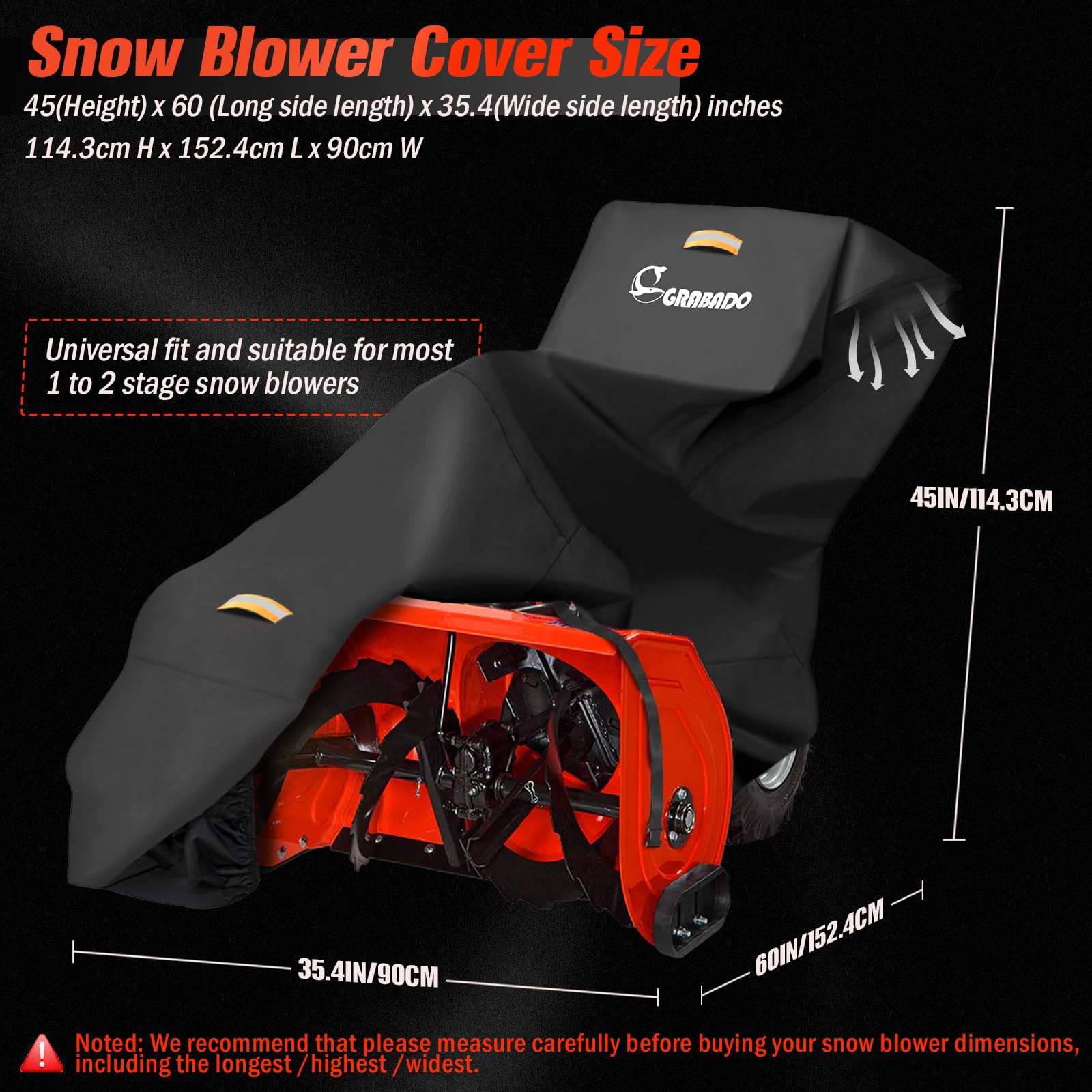 Snow Thrower Cover,Heavy Duty 420D Snow Blower Cover with Waterproof Strip,Air Vent,2 Reflective Handles,Windproof Buckle,Universal Protective Snow Blower Accessories for Two Stage Snow Thrower - Image 2