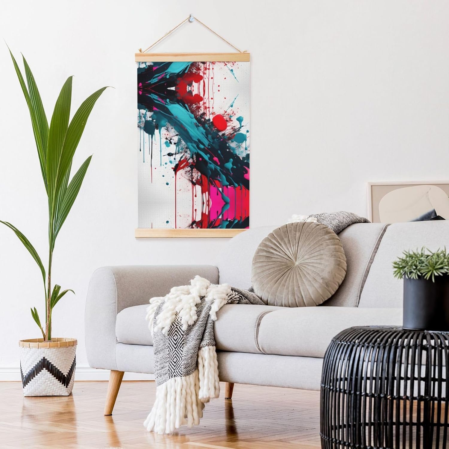Abstract Paint Splashes Print Poster Hanger,Hanging Poster, Poster Frame,Wood Poster Hanger, For Wall Hanging