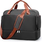 Travel Duffel Bag Sports Gym Tote Bag for Women, Weekender Carry on Luggage Bag for Airplanes, Lightweight Overnight Shoulder Bag Waterproof Beach Hospital Bag with Shoes Compartment,E01-Beige Brown