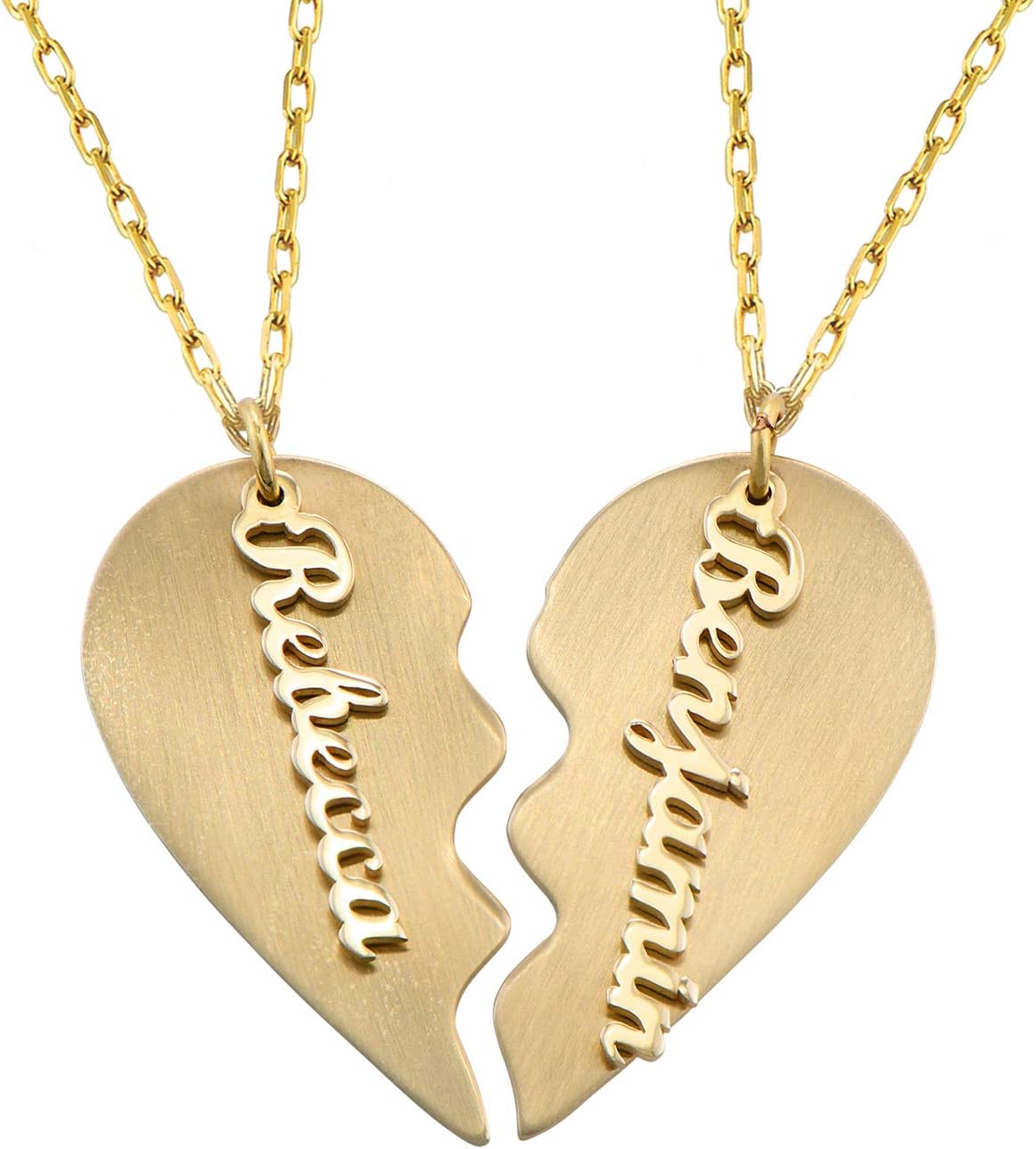 MyNameNecklace - Personalized Broken Heart Necklace Set For Couples, Best Friends, Her, Him, Mother, Father, Women, Men - Dainty Gift For Valentine's Day, Christmas, Father's Day, Mother's Day