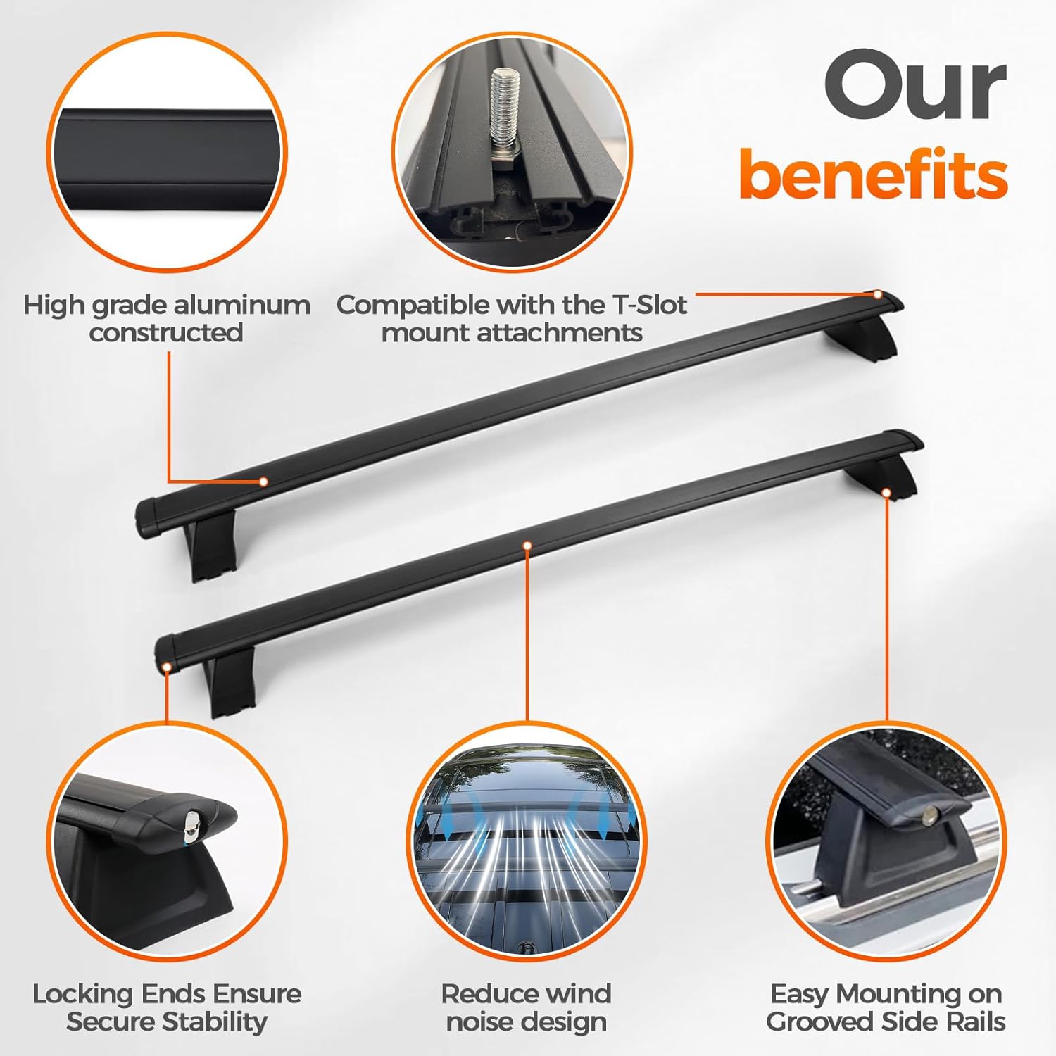 Roof Rack Cross Bars Compatible with Jeep Grand Cherokee 2011-2021,Heavy Duty Aluminum 165 lbs Load Capacity, Lockable Crossbars for Grooved Side Rails, Luggage Racks Bike Racks