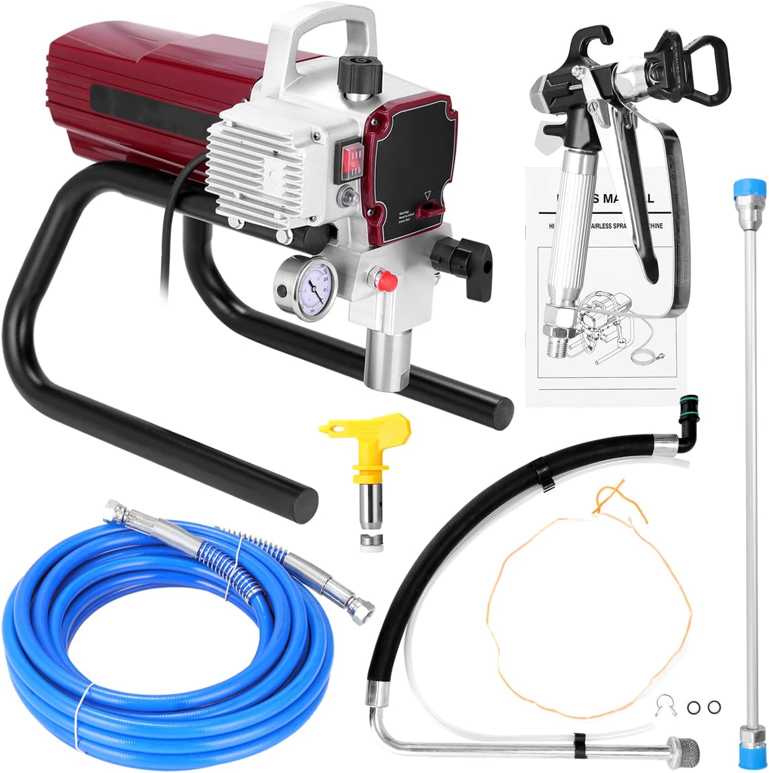 Professional High Pressure Airless paint spray sprayer, Commercial Airless Paint Sprayer with Cart 1800W Electric Painting Machine for Home Interior Exterior Wall Spraying