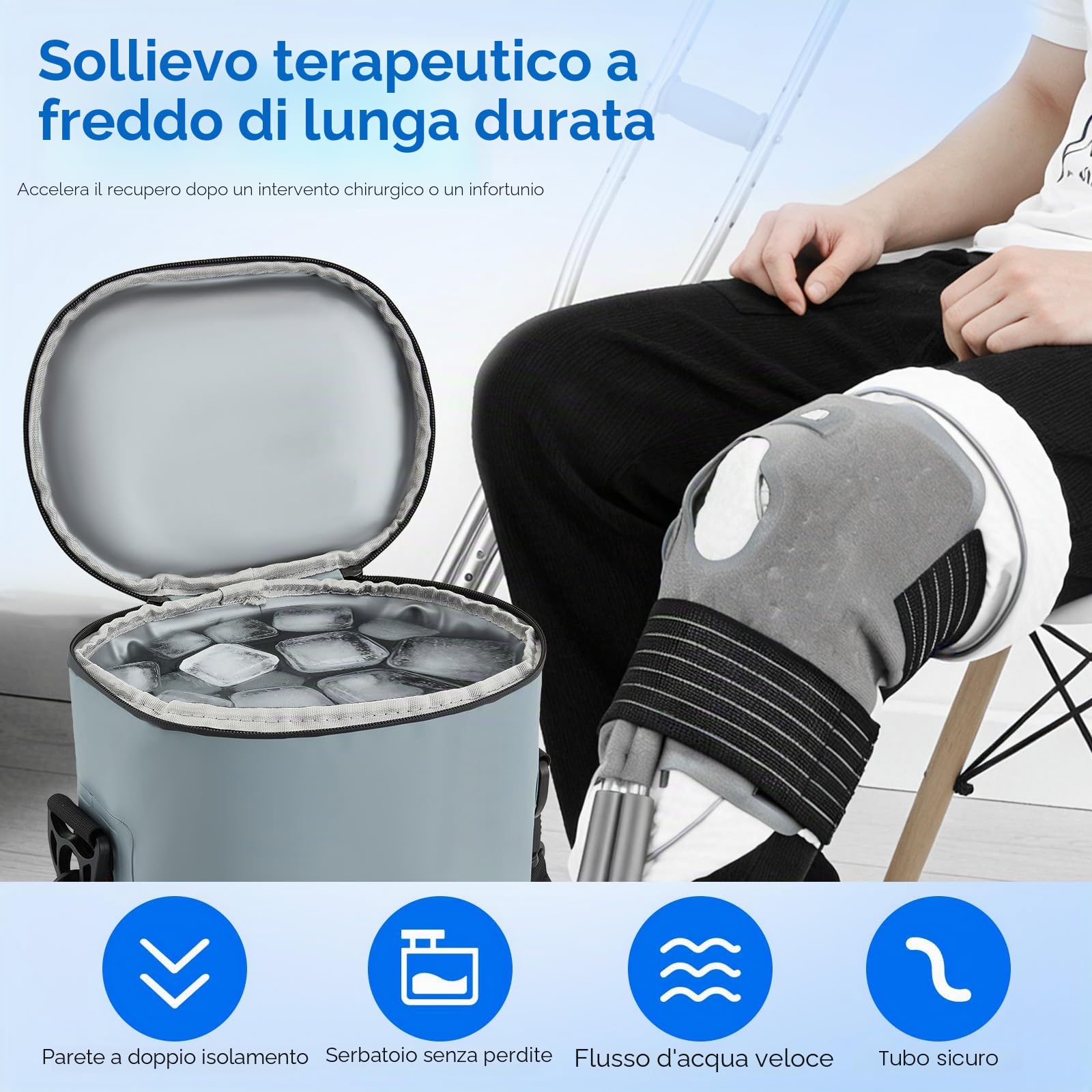 Macchina per la terapia del freddo con timer programmabile, manicotto di raffreddamento al ginocchio, macchina per il ghiaccio portatile da 14 l, per le ginocchia dopo le operazioni, supporto di