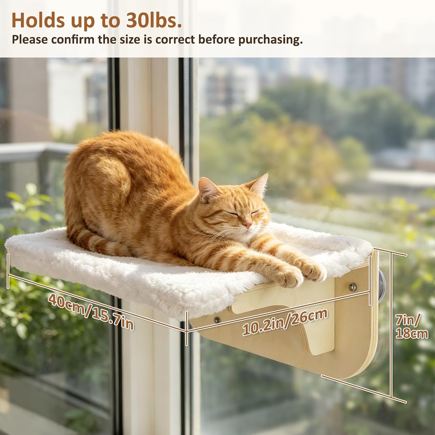 TIMIEEYA Cat Window Perch Sturdy Cat Hammock Window Seat with 2 Wood Steps, Cats Hammock Window 16"x10" Solid Wood Frame, Strong Suction Cups, Washable Cover Mat, Window Bed for Indoor Cats
