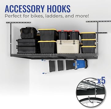 SafeRacks 4x8 Overhead Garage Storage Rack Heavy Duty - Hammertone (24-45) - Holds 600 lb