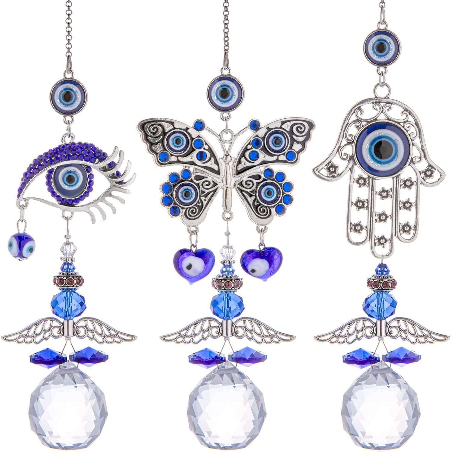 3 PCS Home Decor Evil Eye Hamsa Hanging Wall Hanging Car Hanging Suncatcher with Crystals Balls Prism Rainbow Maker for Home, Office, Garden Decoration, Window Decorations-image-33