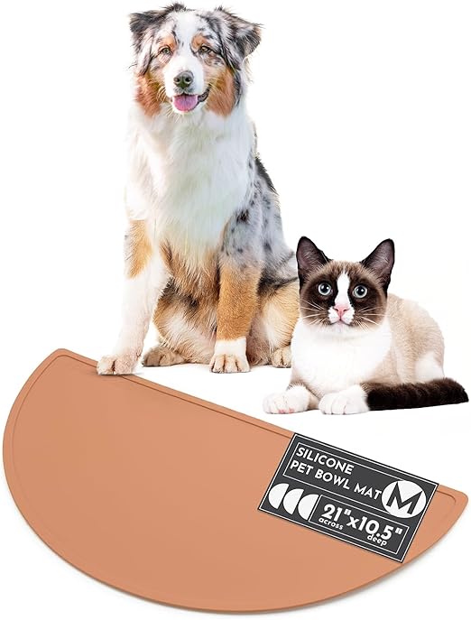 Waterproof Silicone Pet Food Mat - Non-Slip, Spill-Proof Feeding Mats for Floors, Raised Edge Design, Easy-to-Clean, Durable Flexible Rubber Mat for Dog & Cat Bowls, Medium-Terracotta